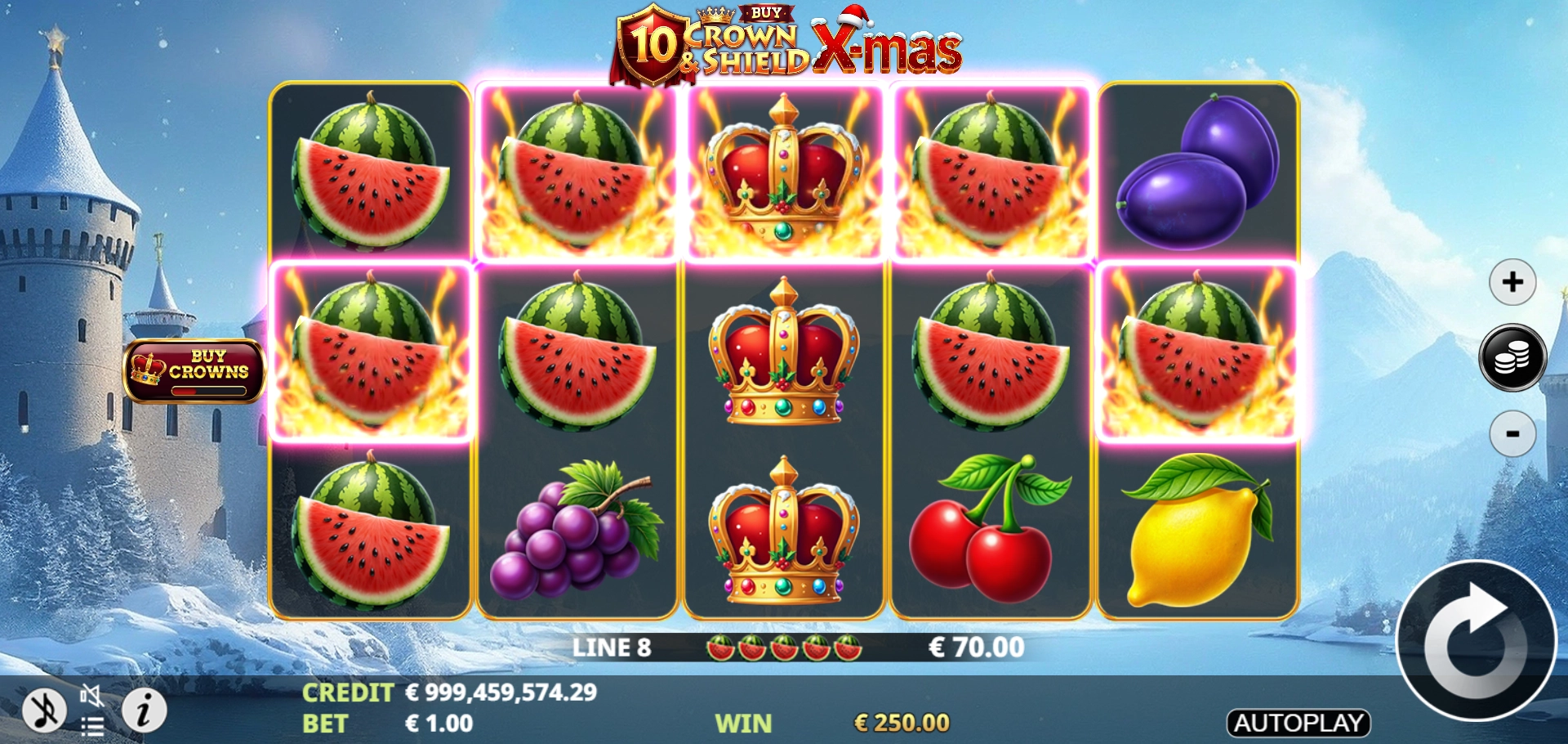 Buy Crowns feature menu for 10 Crown & Shield BUY Xmas