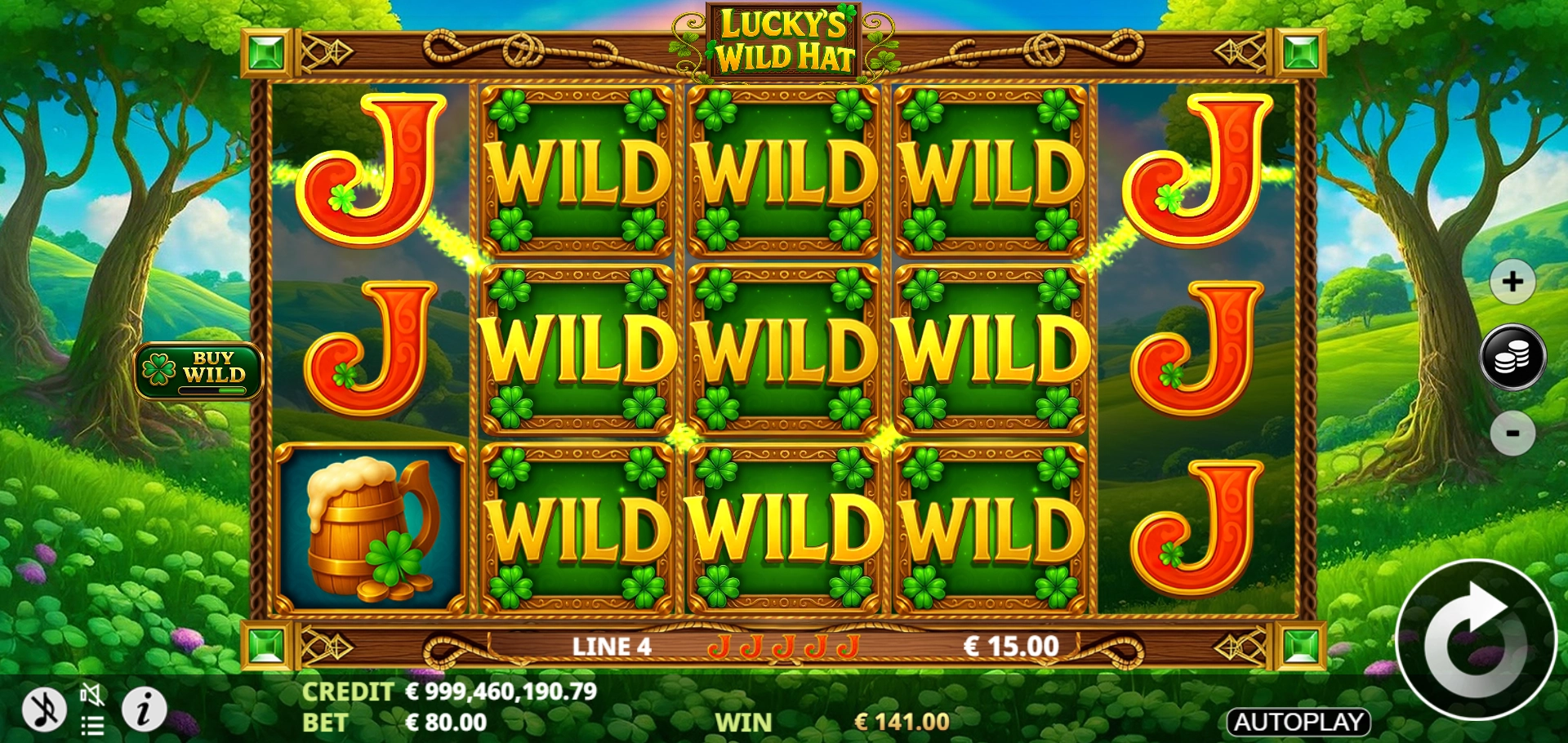 Buy Wild bonus feature menu screenshot for 10 Lucky's Wild Hat