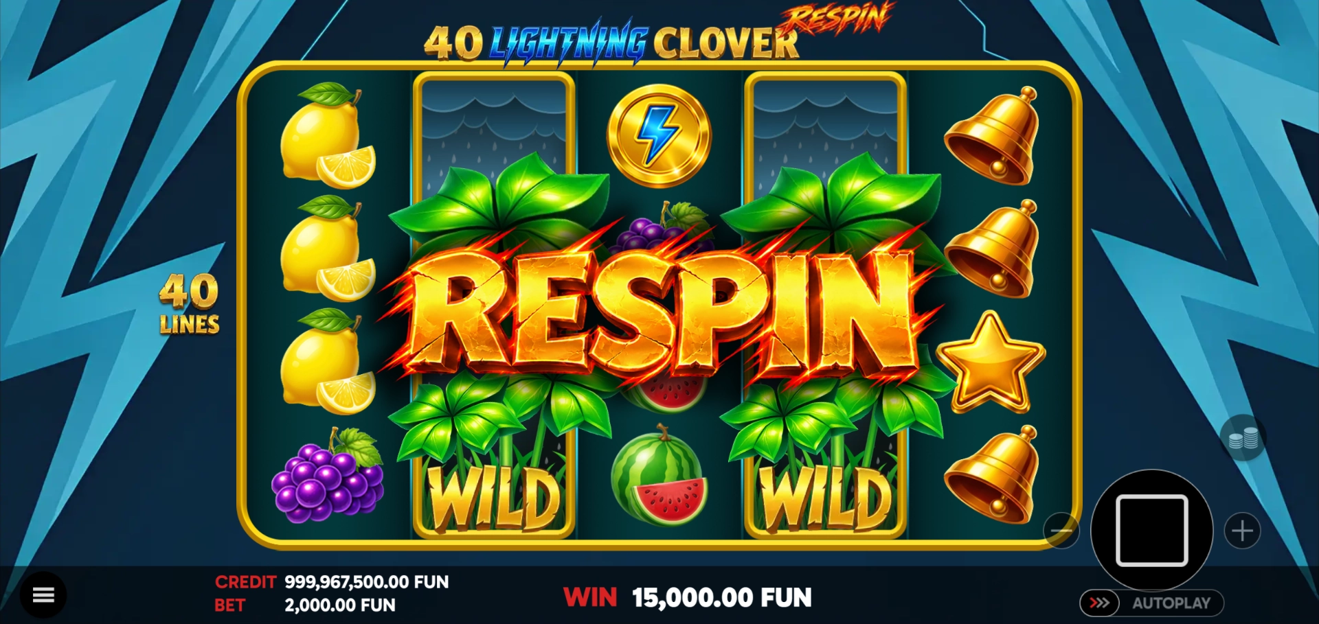 Respin feature screen for 40 Lightning Clover Respin