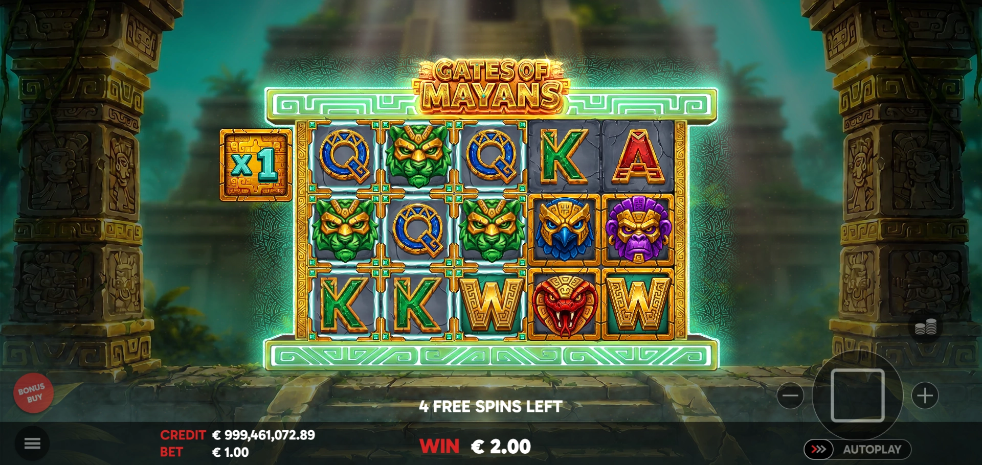 Respins, Free Spins and Buy Bonus feature screen